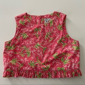 Lilly Pulitzer Girls Poppy Pink Palm Tree Crop Top Sz 6
